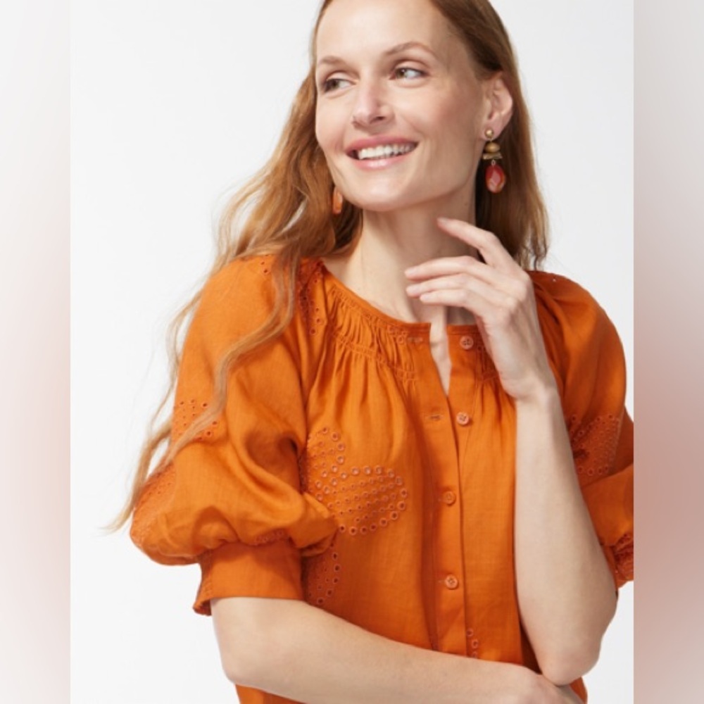 CHICO'S Ramie Cutwork Blouse In Orange size US 12